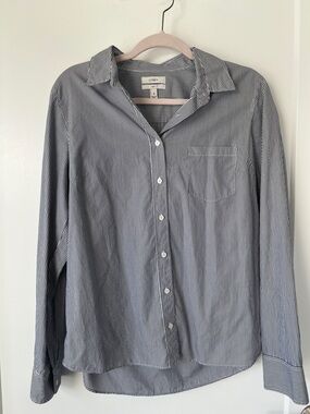 J. Crew Women’s Blue and White Thin Stripe Boy Button-Down Shirt